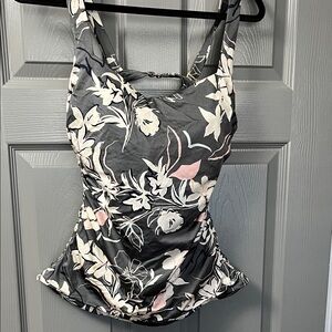 Athleta grey floral tankini swim top